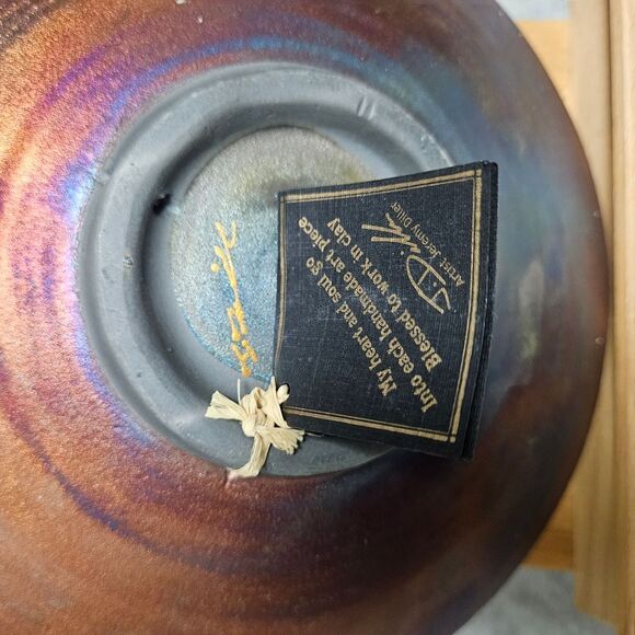 Raku Pottery Hand Crafted Ceramic Plate Bird - Signed by J. Diller - 8 in - Picture 4 of 4